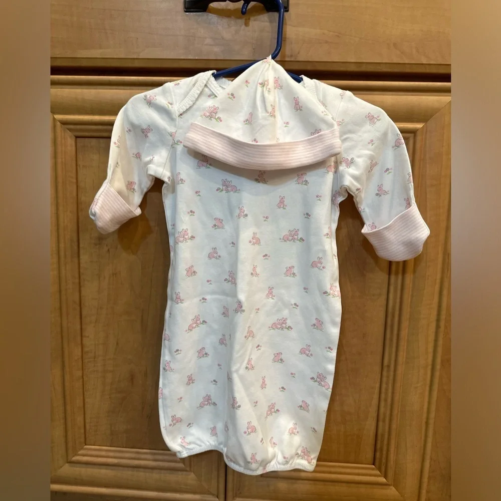 New Little Me Baby Girl 0-3 Months Bunny Sleeper Gown & Hat Matching Outfit